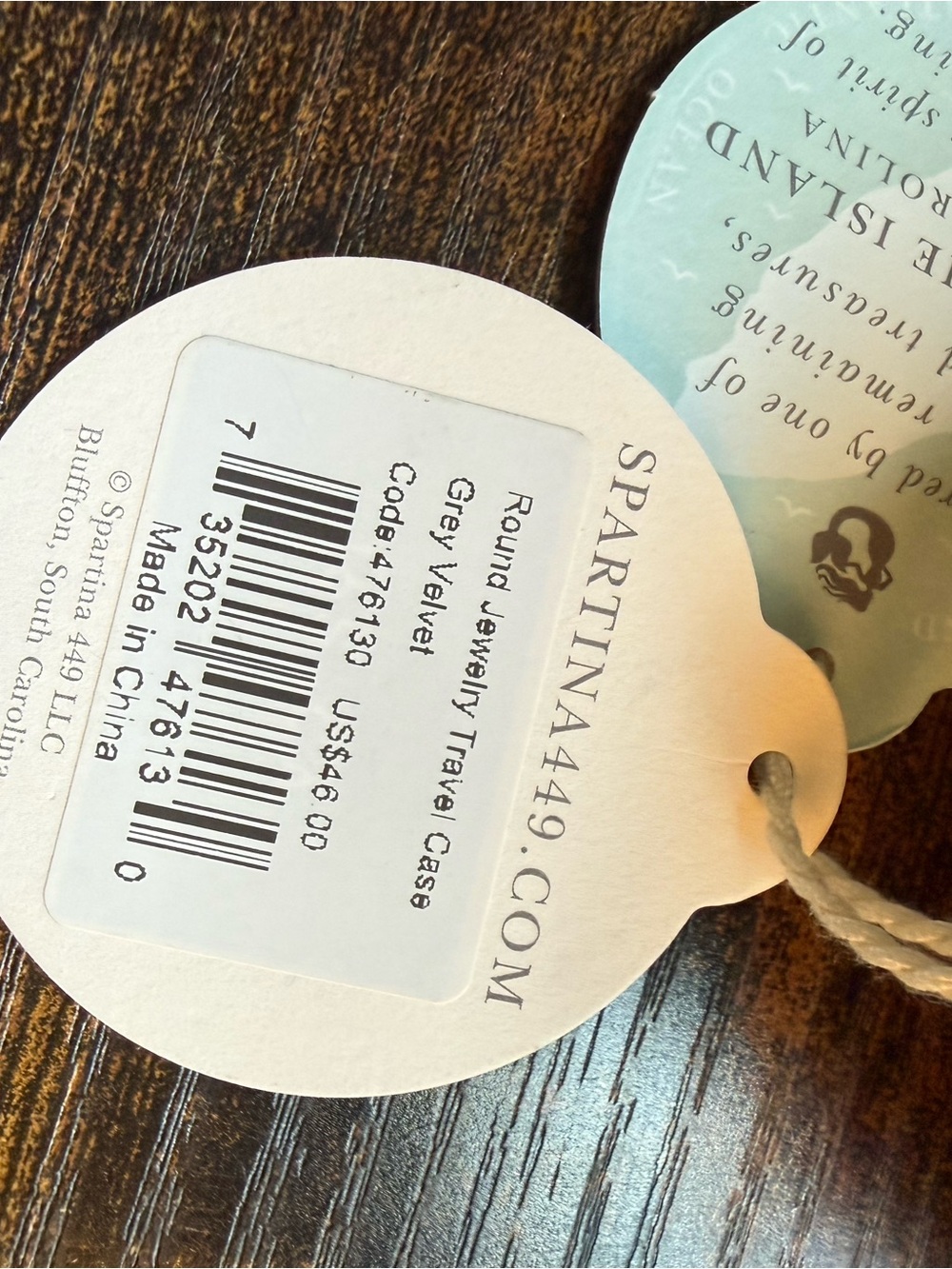 Spartina 449 Gray Velvet Round Jewelry Case with Gold Hardware - Picture 6 of 6